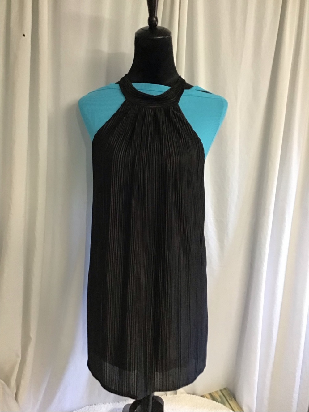 Black Pleated Halter Mini Dress - Classic Evening Style